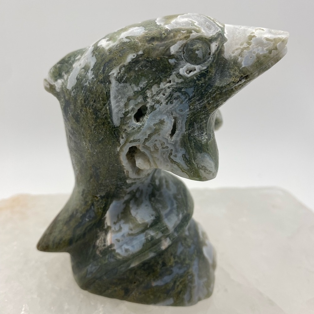 Druzy Moss Agate Dolphin Carving